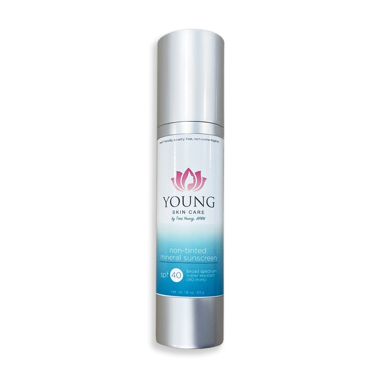 Young Skin Care Non-Tinted Face Mineral SPF40 Sunscreen (1.8 oz) tizo 2, toni young, non-tinted, mineral, sunscreen, sunblock, broad spectrum, spf 40, water resistand